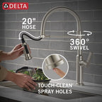 Delta Rhett Pro Style Commercial Kitchen Faucet with Pull Down Sprayer, Brushed Nickel Single Hole Kitchen Sink Faucet, Single Handle, Stainless 18829-SS-DST