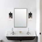 XiNBEi Lighting Wall Sconce, Industrial 1 Light Vanity Sconce Light Seeded Glass Bathroom Wall Light Matte Black Finish XB-W1283-1-MB