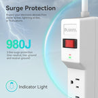 PLUGTUL Surge Protector 20FT (980 Joules), Flat Plug Power Strip, Extension Cord with Multiple Outlets, 7 Outlets, ETL Listed, 14 Gauge, Wall Mountable for Home Office Garage, White