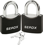 SEPOX® Twins 1-9/16" All-Weather Outdoor Padlocks Keyed Alike, Short Shackle, Solid Steel Lock, Heavy-Duty with Black Cover, Design for Gate Fence Cabinet Toolbox School Gym Locker with 2pcs Same Key