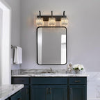 Crystal Vanity Lights 3-Light Black Bathroom Vanity Lights Modern Crystal Bathroom Light Fixtures Over Mirror 23.62" Long Vanity Light for Bathroom