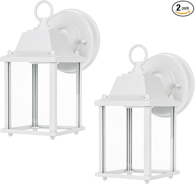 LIT-PaTH Outdoor LED Wall Lantern, Wall Sconce as Porch Light, 9.5W 800 Lumen, Aluminum Housing Plus Glass, 5000k-Matte White Finish, 2-Pack