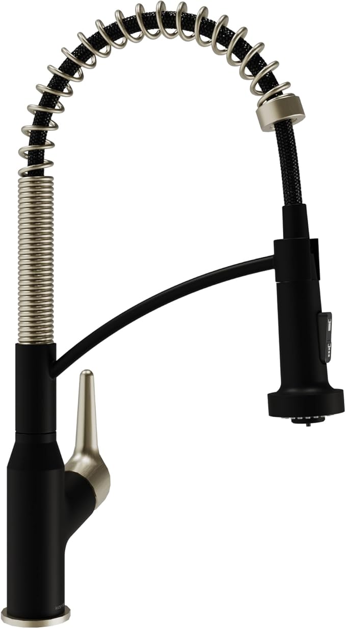 Karran Scottsdale Single-Handle Pull-Down Sprayer Commercial Style Kitchen Faucet in Matte Black/Spot-Free Champagne Bronze
