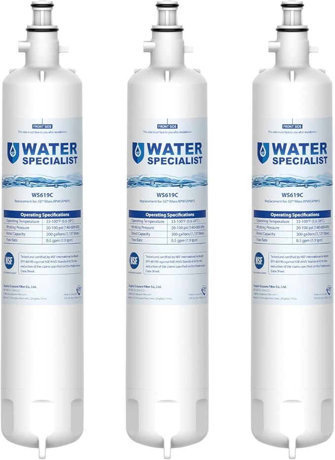 Waterspecialist Replacement for GE® RPWFE®, RPWF (Built-in CHIP) Refrigerator Water Filter, Compatible with GYS22GMNES, GYE22HSKSS, PYE22PELDS, GFE26GMKES, GFE26GGHWW, PFE28KYNFS, 3 Filters