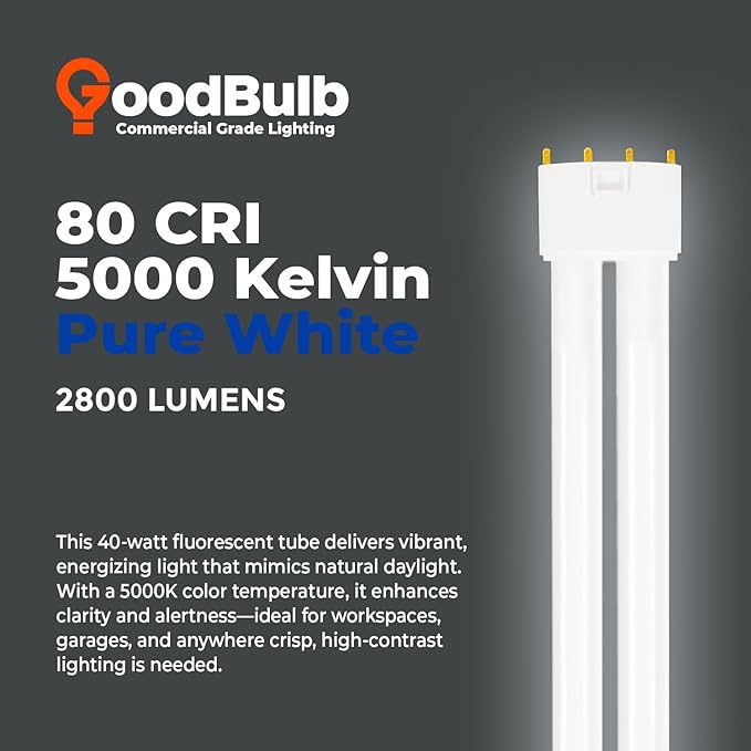GoodBulb PLL40/850 40W 22.5" Twin Tube Compact Fluorescent Light Bulb 4-pin 2G11 Base 5000K Daylight 2800 Lumen 36000 Hour Long Life Biax Pack of 10