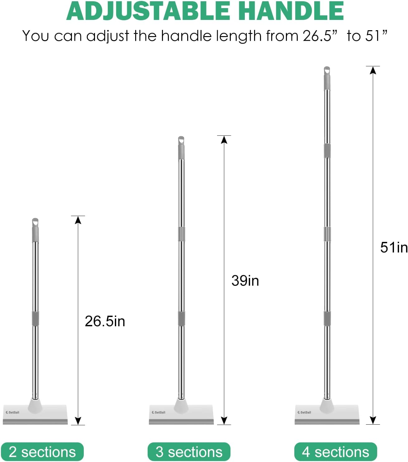 SetSail Floor Scrub Brush with 51-Inch Long Adjustable Handle 2 in 1 Scrape Brush Stiff Bristle Floor Scrubber for Cleaning Shower Bathroom Garage Kitchen Wall Deck Tub Tile, 2 Pack (Grey White)