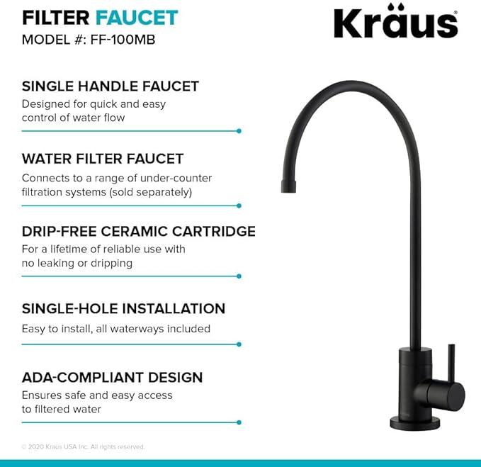 KRAUS Purita 100% Lead-Free Kitchen Water Filter Faucet in Matte Black, FF-100MB