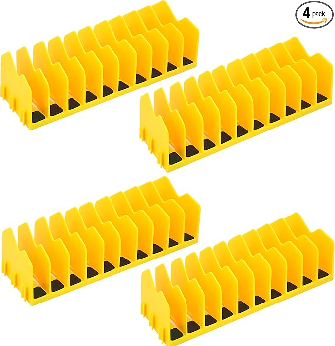 Plier Organizer,4 Pack Pliers Organizer for Tools Cutters with Extendable Design & Non-Slip Rubber Base, 40 Slots Tool Box Organizers for Pliers, Wrenches, Screwdrivers,Yellow