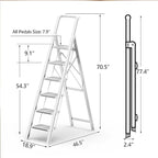 GameGem 6 Step Ladder for 12 Feet High Ceiling, Lightweight Aluminum Folding Step Stool with Convenient Handgrip, Stepladders with Anti-Slip and Wide Pedal for Home Use Space Saving - White