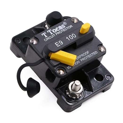 E9 100 Amp Circuit Breaker with Manual Reset | UL Certified Waterproof IP67 DC12V - 48V 100A Switchable Surface Mount