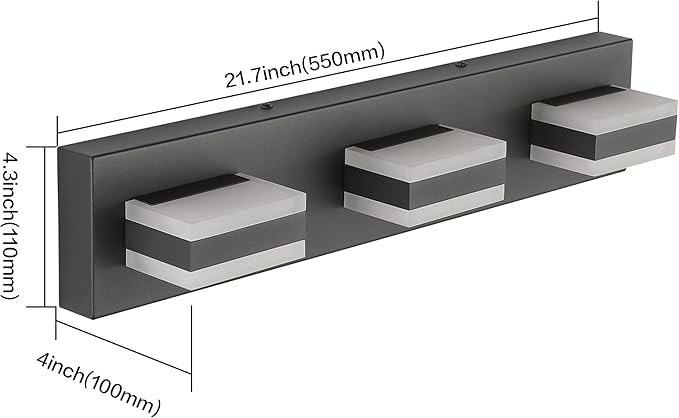 SOLFART Black Bathroom Vanity Light Fixtures Over Mirror LED Dimmable 3 Lights Bath Lighting Restroom Light Modern Vanity Lights for Bathroom Bath Lights