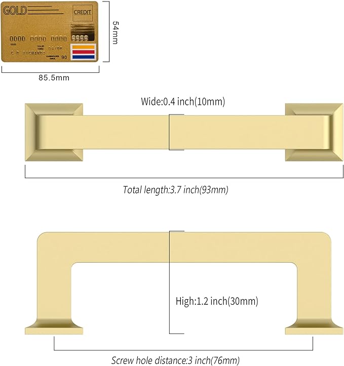 10 Pack 3"(76mm) Gold Cabinet Pulls Kitchen Cabinet Handles Matte Gold Drawer Pulls Cupboard Hardware for Cabinets CK0078