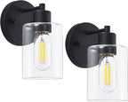 Wall Sconces for Bathroom, Modern Vanity Light Fixtures, Black Wall Mount Lighting Lanterns, Farmhouse Wall Lights with Clear Glass Shade for Bedroom Living Room Mirror Hallway Kitchen（2PACK）