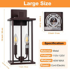 2-Pack 16" Large Outdoor Wall Light Fixtures, 2-Light Exterior Front Porch Light, Brushed Outdoor Sconce Lights, Waterproof Farmhouse Lamp Lighting (Bronze, 16in No Sensor)