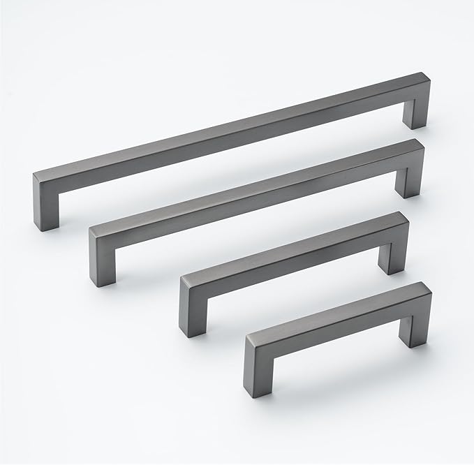 10 Pack 5 Inch (Center to Center 5in) Ancient Grey Square Cabinet Pulls Drawer Handles Cupboard Handles Modern Stainless Steel Kitchen Cabinet Handles and Pulls