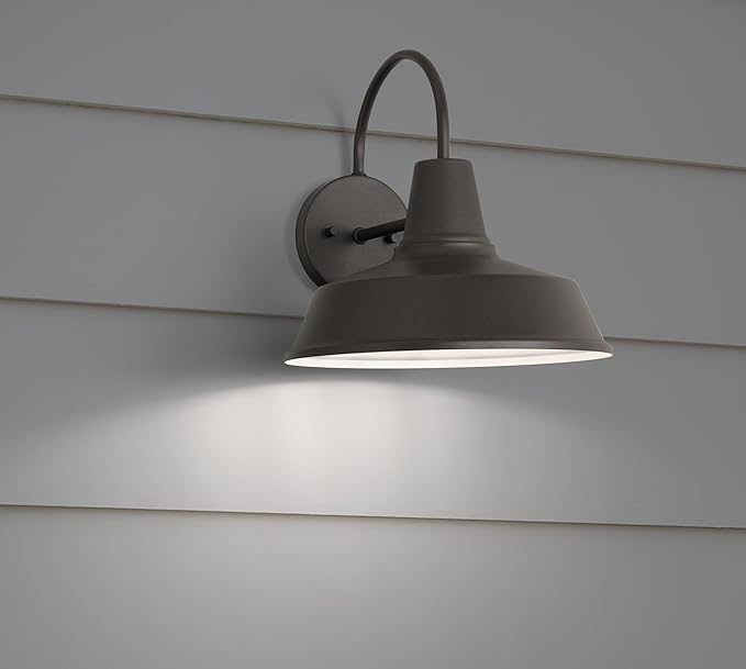 Builder Essentials Heritage Collection Gooseneck RLM Style Outdoor Farmhouse Barn Light with 12in Shade in Anti-Rust Dark Bronze Finish, Overall Extension 14in E26 Base Lamp