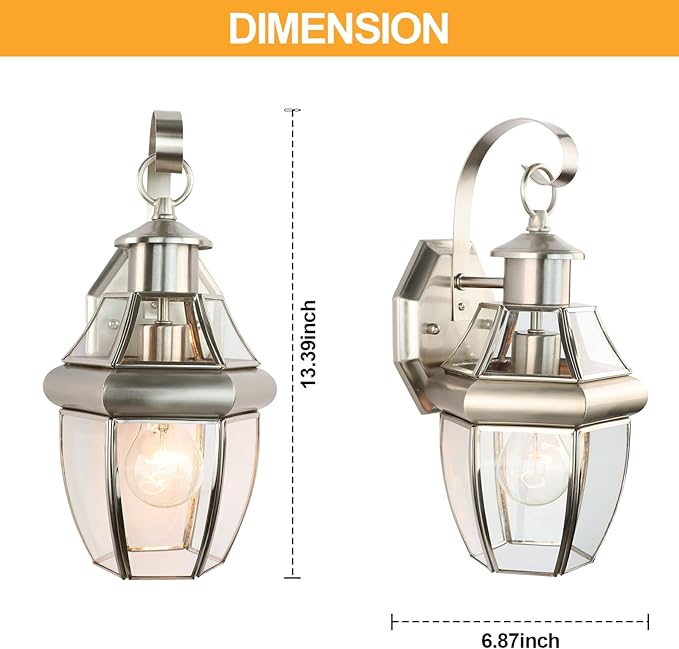 Outdoor Wall Lantern, 13.25IN Porch Lights Outdoor with Glass Shades, Large Waterproof Exterior Lighting Fixtures, Aluminium Outside Light for House Farmhouse Patio Doorway Garage (E26 Base Max 40W )