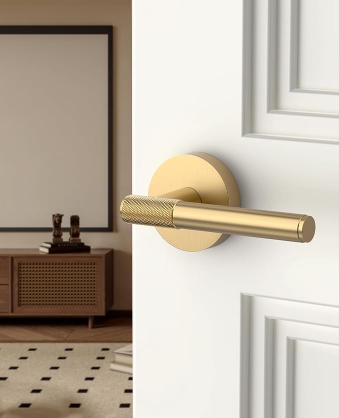 Asidrama 4 Pack Champagne Bronze Passage Door Handles, Door Lever with Door Knobs Indoor for Bedroom or Bathroom, Heavy Duty Door Handles Interior with Locks for Left Right Sided Doors