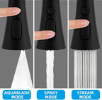 Hibbent 3-Function Pull Down Kitchen Faucet Head Replacement with 12 Adapters, NSF/ANSI/CAN 61 & CUPC Certified Sink Spray Nozzle, Compatible with Moen, Delta, Kohler Faucets, Matte black