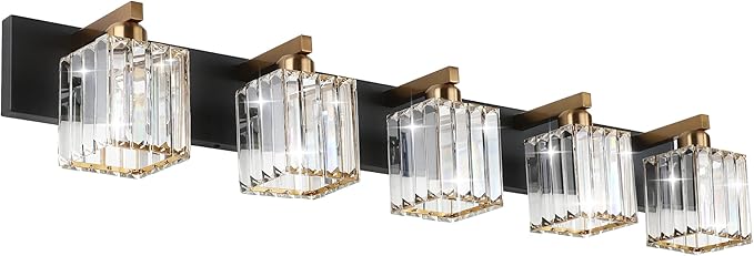 Aipsun Modern Vanity Light Bathroom Lighting Fixtures 5 Light Crystal Bathroom Vanity Light Fixtures (Exclude Bulb)
