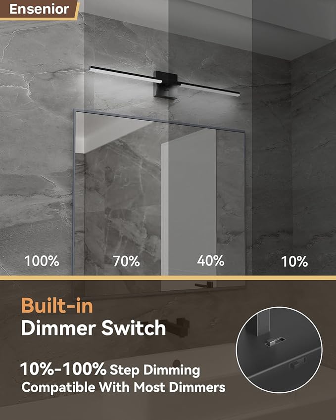 Ensenior Modern Bathroom Vanity Light 32 inch, Built-in Dimmer, 18.5W Dimmable 5CCT Led Bath Lights, Black Bar Vanity Light for Bathroom Mirror Cabinets Bedroom-FCC Certificated