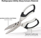 8-Inch Heavy Duty Utility Scissors All Purpose, Serrated Blade, White Comfort Grip for Cutting Carpet, Cardboard, Leather, Fabric, Multipurpose Sharp Shears for Kitchen, Garden, Office, Carft
