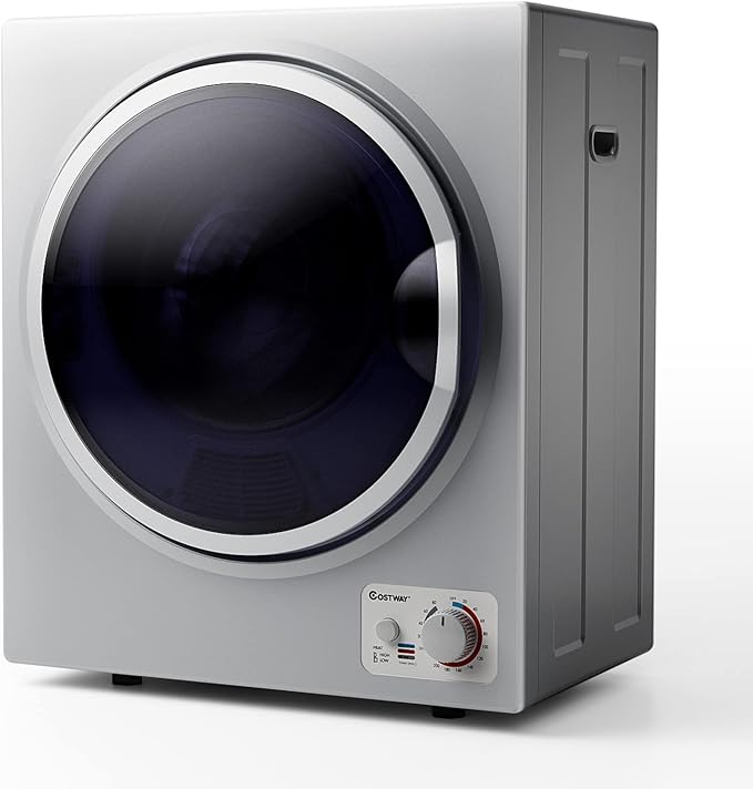 COSTWAY GT-10222US-SL-FPCY, 110V Electric Portable Clothes Stainless Steel Tub, Panel Downside Easy Control for 4 Automatic Drying Mode Compact Laundry Dryer, Silver