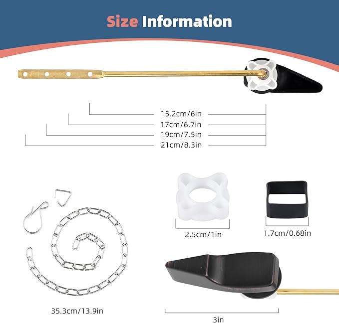 iFealClear 2 Pack Universal Toilet Handle Lever Flush Replacement, Front Mount Toilet Trip Lever Compatible with American Standard, Stainless Steel Flapper Chain, Solid Brass, Oil Rubbed Bronze