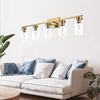 5 Light Bathroom Vanity Light Fixtures, Brushed Brass Modern Wall Lights with Clear Glass Shade, Vintage Wall Sconce Lighting for Living Room, Mirror, Bedroom, Hallway (Gold, 5-Lights)