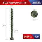 #9 x 2-1/2" Deck Screws (561Pcs) 6lb. Carbon Steel, Green, Flat Head, Rust Resistant epoxy Coated, with T25 Star Bit
