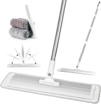CQT Commercial Flat Microfiber Floor Mop Cleaning System 18" Inch Wet Dry and Dust Hardwood with 4 Washable Pads Cleaner for Laminate Tile Stainless Steel Handle and Extension (PT12-WET)
