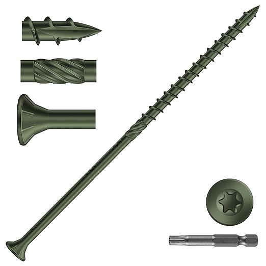 #10 x 5 Inch Deck Screws (36Pcs) 1lb. Carbon Steel, Green, Flat Head, Rust Resistant epoxy Coated, with T25 Star Bit