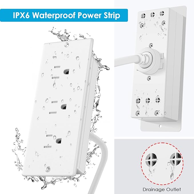 Conference Recessed Power Strip Waterproof,Table Power Outlet,Furniture Flush Mount Desk Outlet Station,3 Outlets,IPX6 Waterproof,10FT Extension Cord Multiple Outlet (White)