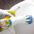 Bamllum 3 Pairs Rubber Cleaning Gloves, Household Kitchen Dishwashing Gloves with Cotton Flocked Liner, Long Cuff 16 Inches, Reusable, Non-Slip (Large, Blue+Pink+White)