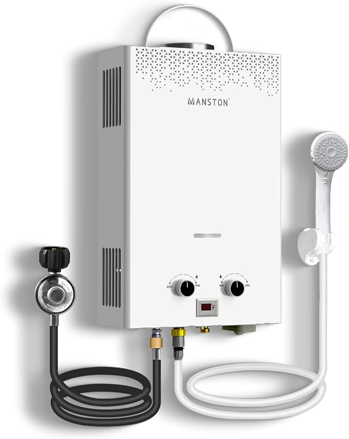 Tankless Water Heater, VANSTON Propane Water Heater Outdoor, 2.11GPM Portable Water Heaters, Instant Hot Water Heaters, Overheat Protection, Easy Installation, Lightweight with Handle for RV, Camping
