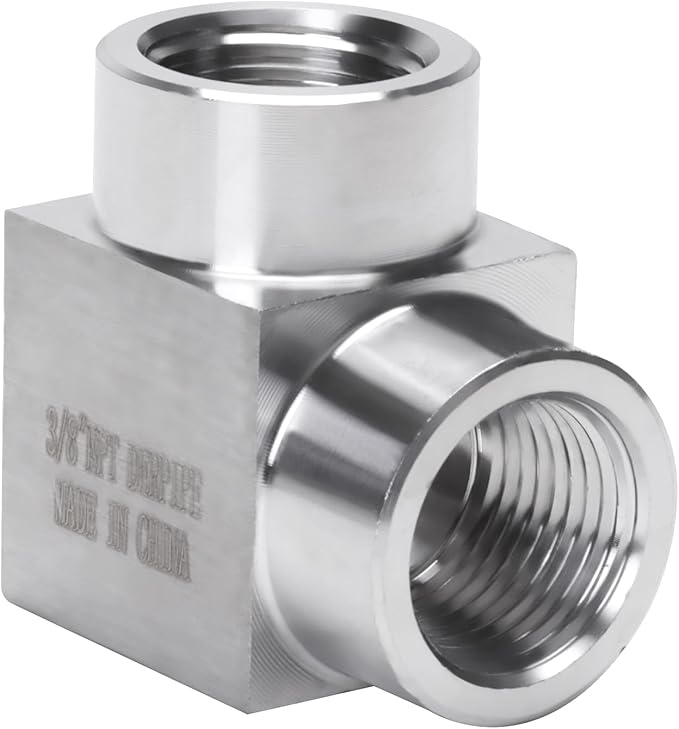 90 Degree Street Elbow - 3/8" NPT Female to 3/8" NPT Female Stainless Steel 304 Heavy Duty Forged Square Barstock Street Elbow Adapter Pipe Fitting (pack of 2)