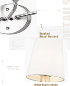 Emak 29 Inch Brushed Nickel Vanity Light, 4-Light Bathroom Light Fixtures with Flared White Fabric Shade, Modern Vanity Lights for Bathroom, Mirror, VL132-BN-WF-4