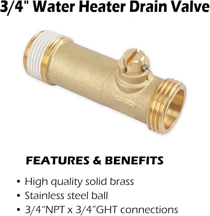3/4" MIP x MHT Brass Water Heater Drain Valve, Threaded Connection Drain Valve