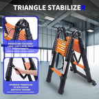 JADDUO Telescoping Ladder A Frame, 16.5 Ft Compact Aluminum Extension Ladder, Portable Telescopic RV Ladder for Outdoor Camper Trips Motorhome with Tool Platform and Stabilizer Bar, 330 lbs，Black