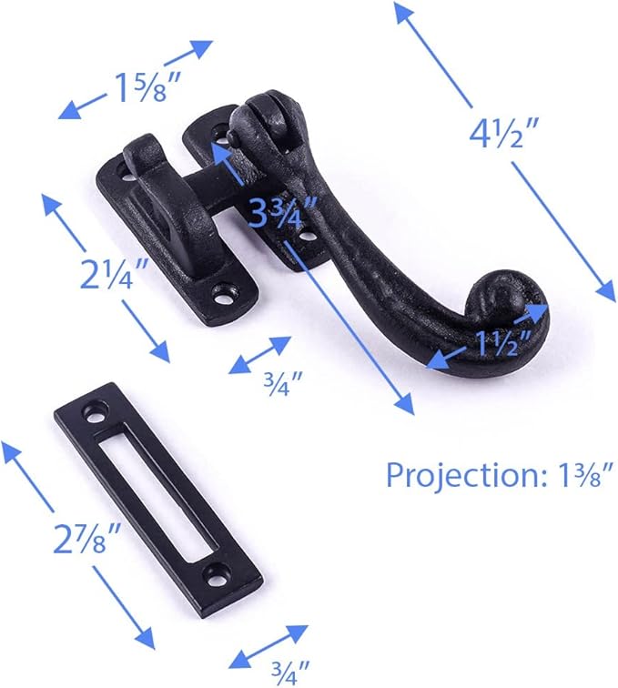 Renovators Supply Manufacturing Black Wrought Iron Window Sash Lock 3.75 in Window Locks with Mounting Hardware Pack of 3