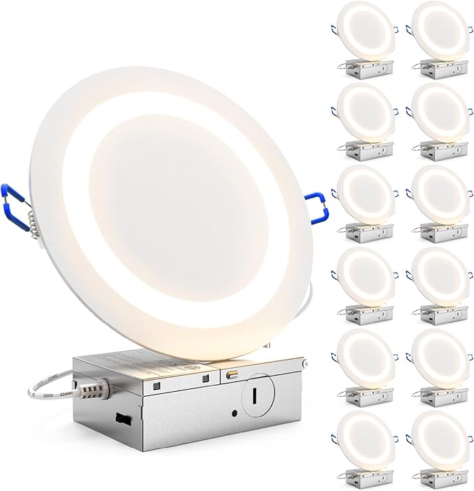 Sunco 12 Pack 6 Inch LED Slim Ultra Thin Canless Lights, Ceiling Recessed Lighting with Metal Junction Box, 900 LM, Selectable CCT 2700K/3000K/4000K/5000K/6000K, 14W, Dimmable ETL