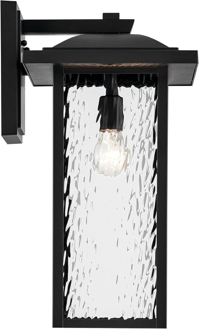 Kichler 20" Capanna 1-Light Extra-Large Wall Light with Clear Water Glass in Textured Black, for Porch, Patio, Garage, Front Door, (20" x 10.75"), 49928BKT