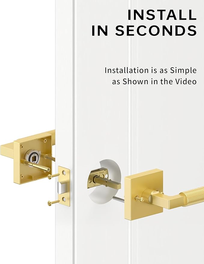 Asidrama 1 Pack Gold Passage Door Handles, Door Lever with Door Knobs Indoor for Bedroom or Bathroom, Heavy Duty Door Handles Interior with Locks for Left Right Sided Doors