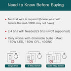 TREATLIFE 3 Way Smart Dimmer Switch 2 Pack, 2 Master Dimmer Switch Compatible with Alexa, Google Assistant, 2.4GHz WiFi Light Switch APP Remote Control, Neutral Wire Needed, Schedule, No Hub Required