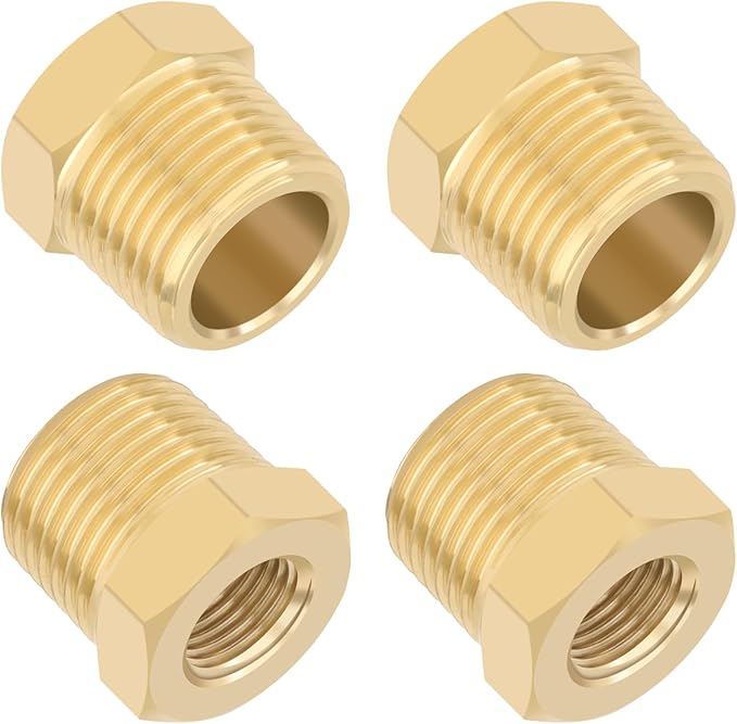 KOOTANS 4pcs Heavy Duty 3/8 NPT Male Thread to 1/8 NPT Female Thread Brass Reducer Hex Bushing Brass Fitting Pipe Hose Tube Adapter Convert