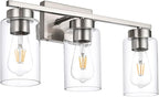 3-Light Bathroom Vanity Light, Modern Brushed Nickel Wall Lights with Clear Glass Shades, Bathroom Wall Sconce Lamp for Mirror Living Room Bedroom Hallway