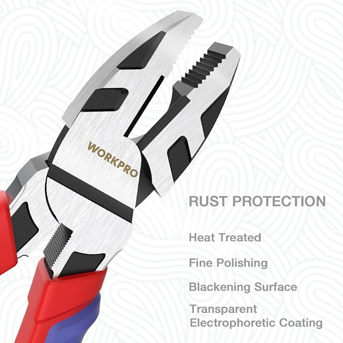 WORKPRO 8-Inch Linesman Pliers in CRV Steel for Twisting and Cutting Wires, Clamping Screws