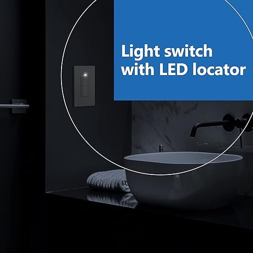 LIDER Minimalist Design Matte Finish Lighted Double Switch, Combination Frameless Decorator Switch with Locator Light, Ground Terminal, Single Pole, 15A 120-277V, UL Listed, LCS2-1P-LA, Light Almond