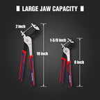 WORKPRO 2-Piece Groove Joint Pliers Set, 10 & 8 Inch Adjustable Water Pump Pliers, Straight Jaw Tongue and Groove Pliers