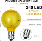 25 Pack G40 Colored LED Bulbs, Frosted Multicolor Globe Replacement Bulbs, 0.6 Watt E12 C7 Candelabra Base LED Bulbs for Outdoor Christmas String Lights, 2700K Warm White- Frosted Multicolor
